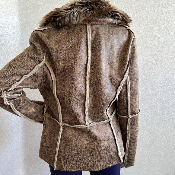 Allen B By Allen Schwartz Faux Fur Suede Jacket Size Large Fur Collar Ta… - Picture 3 of 6